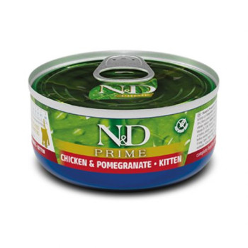 Farmina Cat Cans N&D Grain Free Prime Chicken Kittenвологий корм для кошенят, беззерновий, з куркою та гранатом 70г