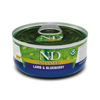 Farmina Cat Cans N&D Grain Free Prime Lamb Adultвологий корм для дорослих котів, беззерновий, ягнятком та чорницею 70г
