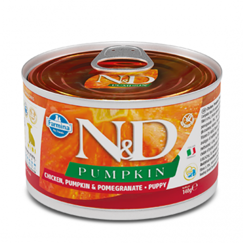 Farmina Cans Dog N&D Grain Free Pumpkin Chicken Puppy Miniвологий корм для цуценят дрібних порід, гарбуз/курка/гранат 140г