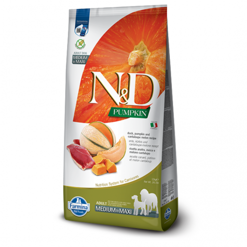 Farmina Dog N&D Gгain Free Pumpkin Duck & Cantaloupe Adult Medium & Maxiбеззерновий сухий корм для дорослих собак середніх та великих порід з качкою та динею 12кг
