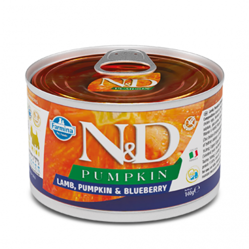armina Cans N&D Grain Pumpkin Lamb Adult Miniвологий корм для собак дрібних порід, гарбуз/ягня/чорниця 140г