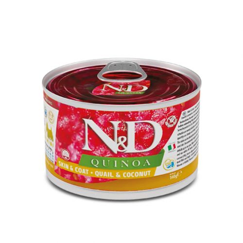 Farmina Cans N&D Quinoa Skin&Coat Adult Miniвологий корм при харчовій алергії з перепелом, кіноа 140г