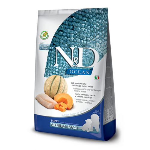 Farmina Dog N&D Grain Free Ocean Puppy Medium & Maxi сухий корм для цуценят середніх та великих порід з тріскою, динею та гарбузом 12кг