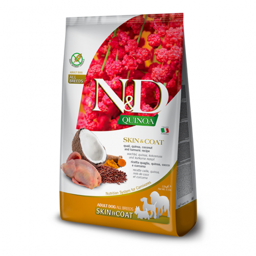 Farmina Dog N&D Quinoa Skin&Coat Adult All Breedsдля собак, при харчовій алергії, з перепелом, кіноа, кокосом та куркумою 7кг