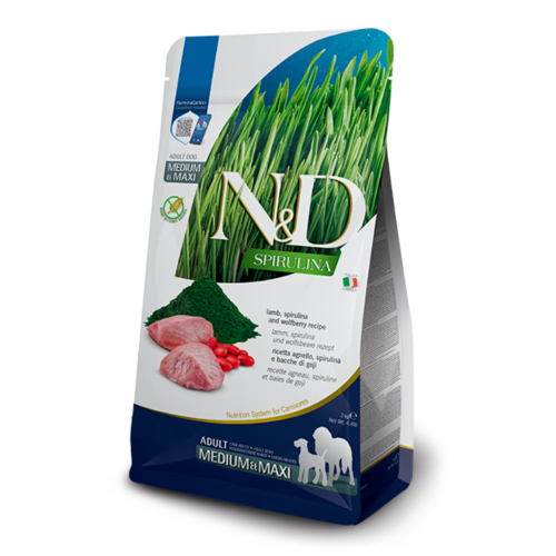 Farmina Dog N&D Spirulina Lamb Adult Medium & Maxi для дорослих собак середніх і великих порід, з ягням, спіруліною та ягодами годжі 2кг