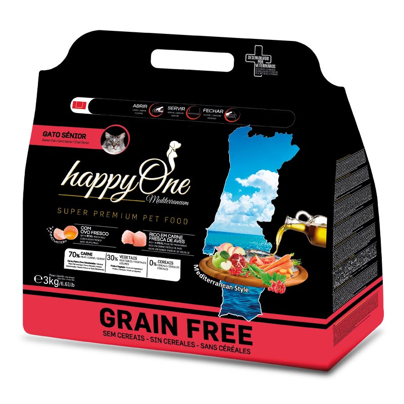 Беззерновий корм для літніх кішок зі свіжим м’ясом happyOne Mediterraneum Senior Cat Fresh Meat 3 кг