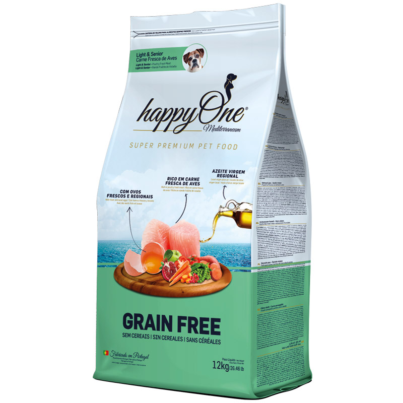 Беззерновий корм для літніх та малоактивних собак зі свіжим м’ясом happyOne Mediterraneum Lights & Senior Fresh Meat 12 кг
