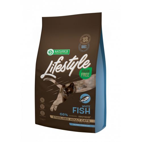 Nature's Protection Lifestyle Grain Free Sterilised Adult CAT White Fish Сухий беззерновий корм для стерилізованих дорослих кішок з білою рибою 1,5кг