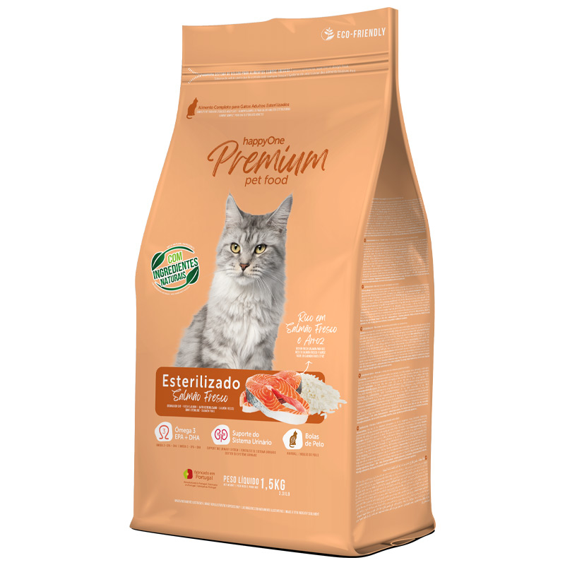 Преміум корм для дорослих і стерилізованих кішок зі свіжим лососем happyOne Premium Adult Sterilized Cat Fresh Salmon 1,5 кг