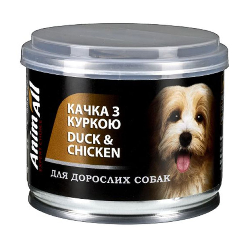 Вологий корм для дорослих собак AnimAll Качка з куркою в ніжному желе, 195 г