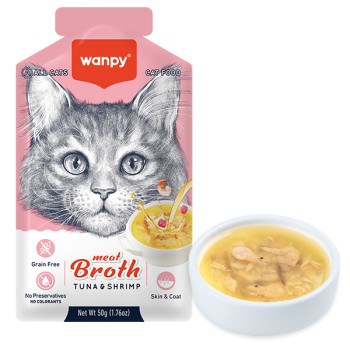 Wanpy Meat Broths Tuna&Shrimp ВАНПІ СУП З ТУНЦЕМ І КРЕВЕТКАМИ беззерновий рідкий корм для котів, пауч 50г