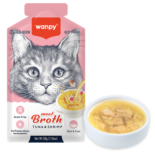 Wanpy Meat Broths Tuna&Shrimp ВАНПІ СУП З ТУНЦЕМ І КРЕВЕТКАМИ беззерновий рідкий корм для котів, пауч 50г