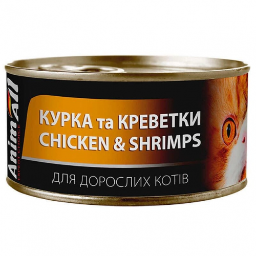 AnimAll Cat Adult Chicken Shrimps вологий корм для дорослих котів з куркою та креветками 85г