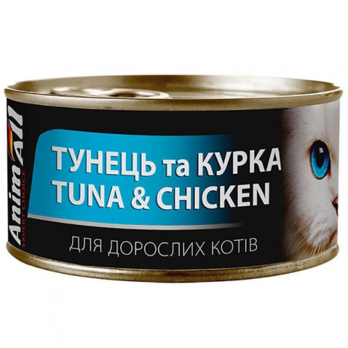 AnimAll Cat Adult Tuna Chickenвологий корм для дорослих котів з тунцем та куркою 85г