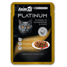 AnimAll PLATINUM Вологий корм для дорослих котів з Куркою та Журавлиною в соусі 85г